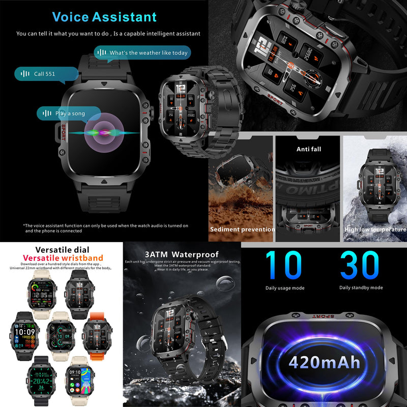 Smart Watches for Men(Answer/Make Call) , 1.96" HD Fitness Tracker Watch with Blood Pressure/Heart Rate Monitor, 3ATM Waterproof Fitness Watch for Men, Smart Watch for Android/iOS Phones (Brown) Brown