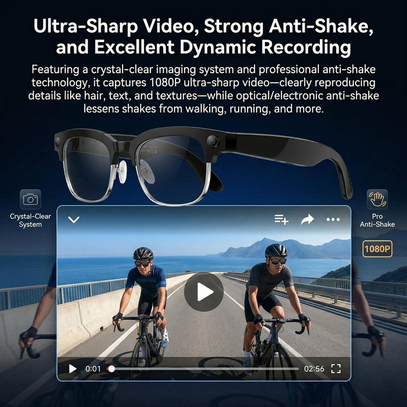 AI Smart Glasses with Camera 1080P POV Video Recording Photochromic | Real-time audio translation & open-ear Bluetooth music call
