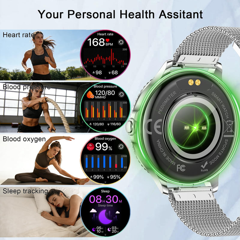 Efolen Smart Watches for Women Answer/Make Call,1.27'' Smartwatch Fitness Tracker for Heart Rate/Sleep Monitor/Calories/Blood Oxygen,100+ Sports Modes Android iPhone,IP68 Waterproof,Silver Silver