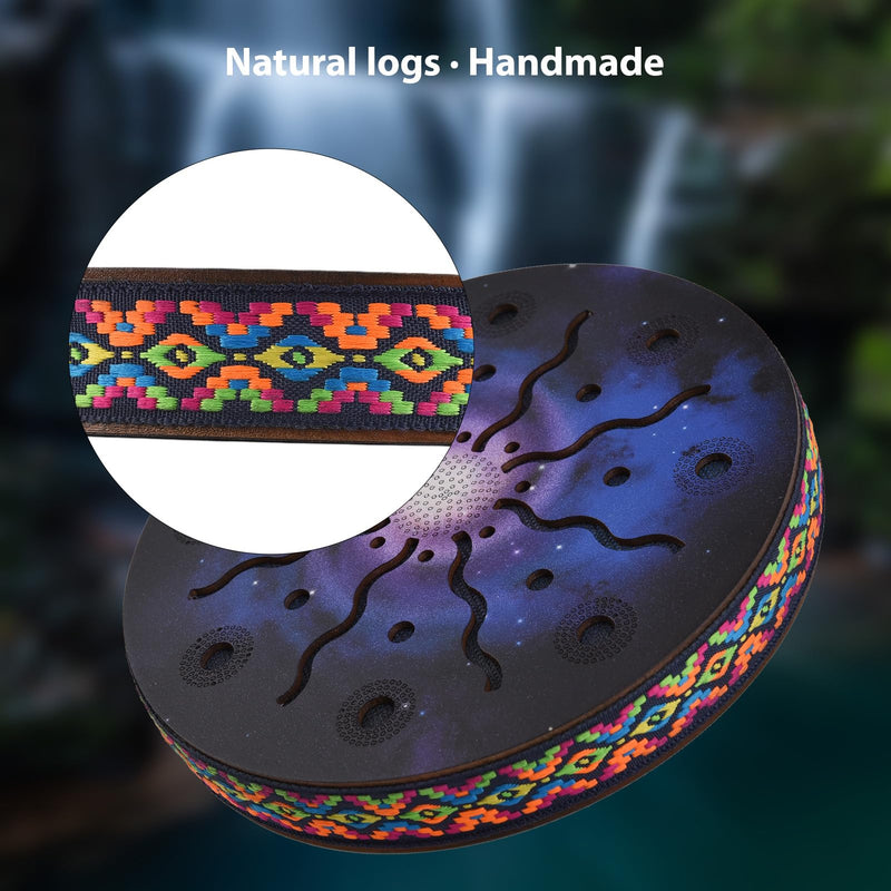 8 Inch Ocean Drum Ethnic Percussion Instrument Painted Drum Pattern Birch Wooden Drum Woven Edge for Home Party Supplies Onomatopoeic Music 8 INCH