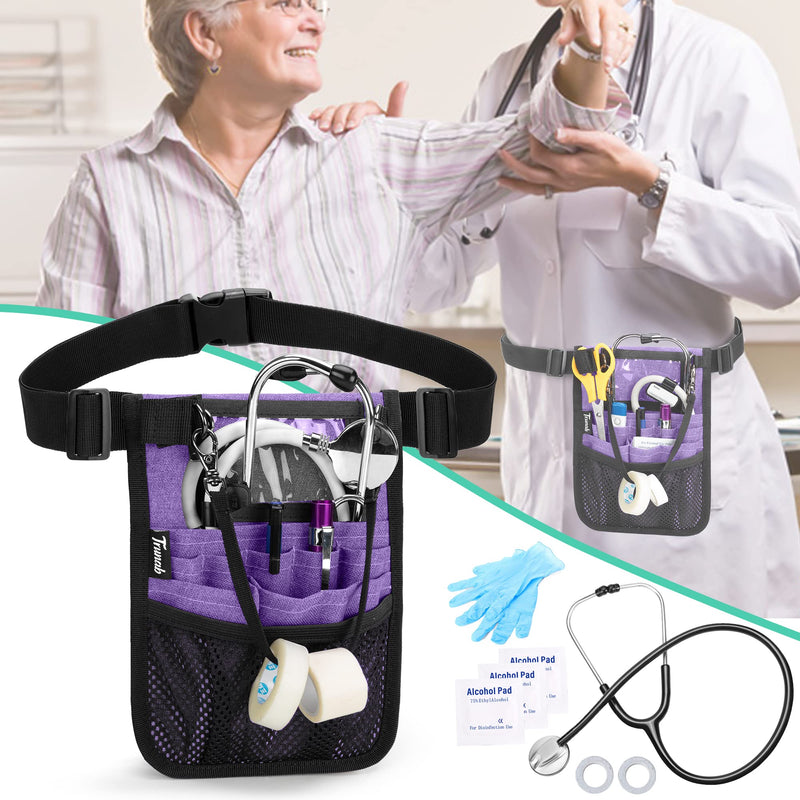 [AUSTRALIA] - Trunab Nurse Waist Pack with Multiple Pocket Pockets for Medical Accessories such as Scissors, Tape, Stethoscope, Thermometer, Nursing Bag, purple, 1 