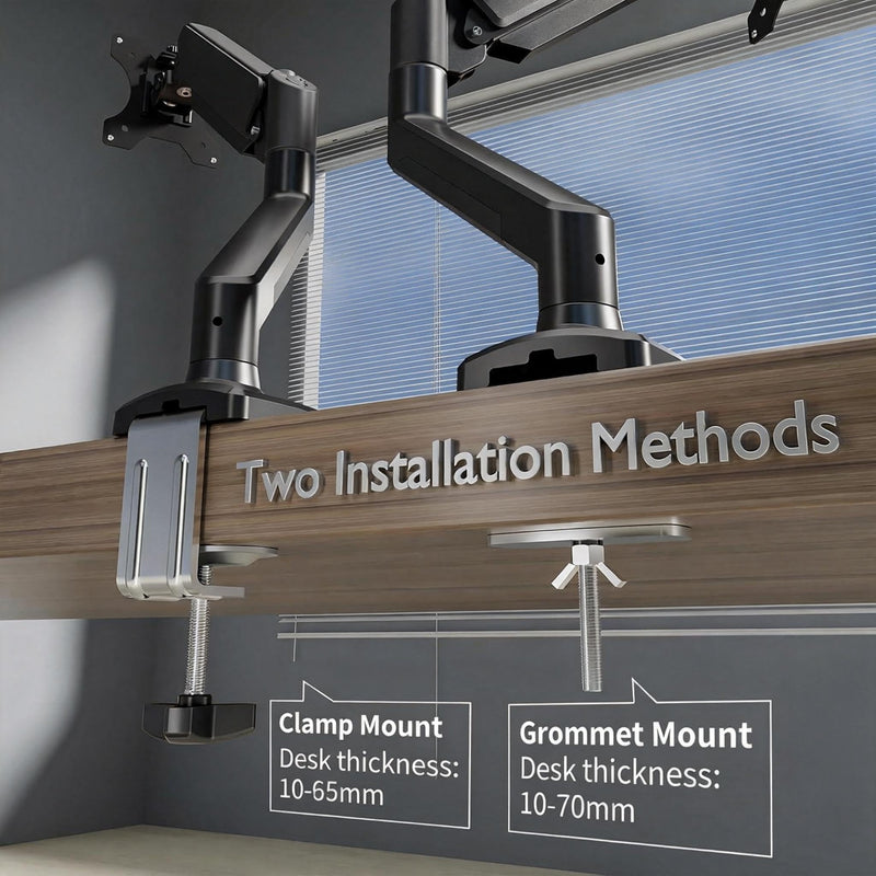Single Monitor Arm Desk Mount，Gas Spring Monitors Arm for 17-32 inch Screens,Adjustable Computer Monitors Stand up to 4.4 to 19.8 lbs,Vesa Mount with Clamp and Grommet Base, VESA 75 & 100mm,Single 32inch