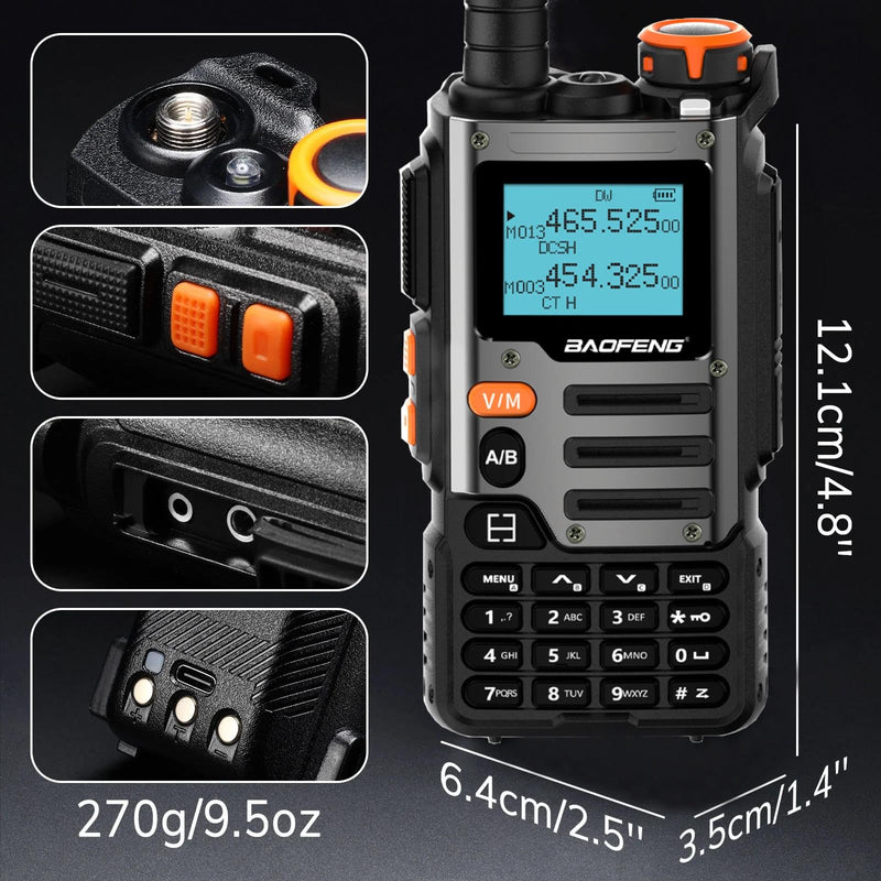 BaoFeng Radio Ham Radio Handheld K61 8W Rechargeable Walkie Talkies 2600mAh NOAA Weather Receiver 999CH Two Way Radio 2 Way Radio Long Range with Earpiece,USB-C Charger for Hunting Camping