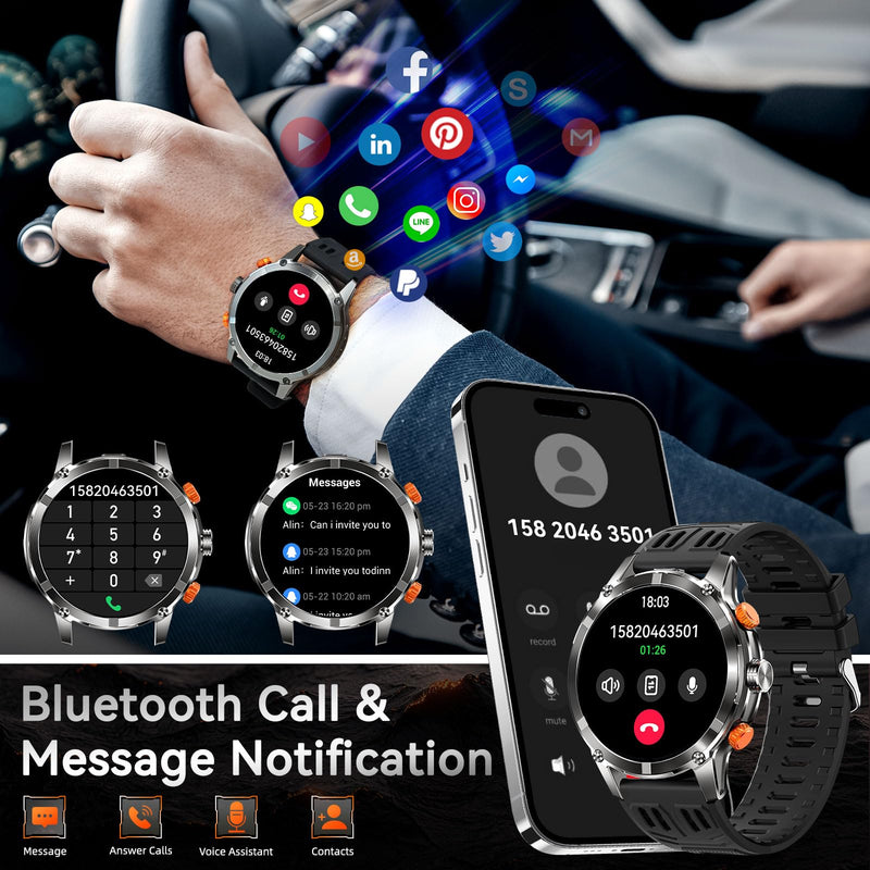 Military Smart Watch for Men(Make/Answer Call) with LED Flashlight 1.7" HD | Fitness Watch 530mAh Battery, Outdoor Sport Rugged Smartwatch with Activity Tracker Compatible with Android & iPhone Phone