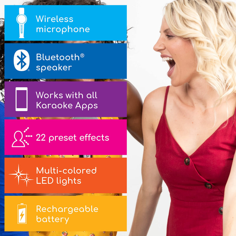 Move Mic by Singing Machine – Bluetooth Karaoke Microphone & Speaker with LED Lights, 22 Voice FX & Rechargeable Battery – Portable Mic for Dorm Parties, Family Fun, Kids, and Teens