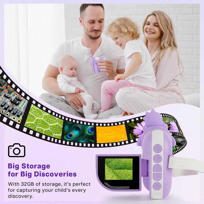 Dino Microscope for Kids, 1000x Portable Digital Microscope Camera with 2" Screen, Educational Science Kit Birthday Gifts for Kid Age 4-12, 32GB TF Card Included Violet