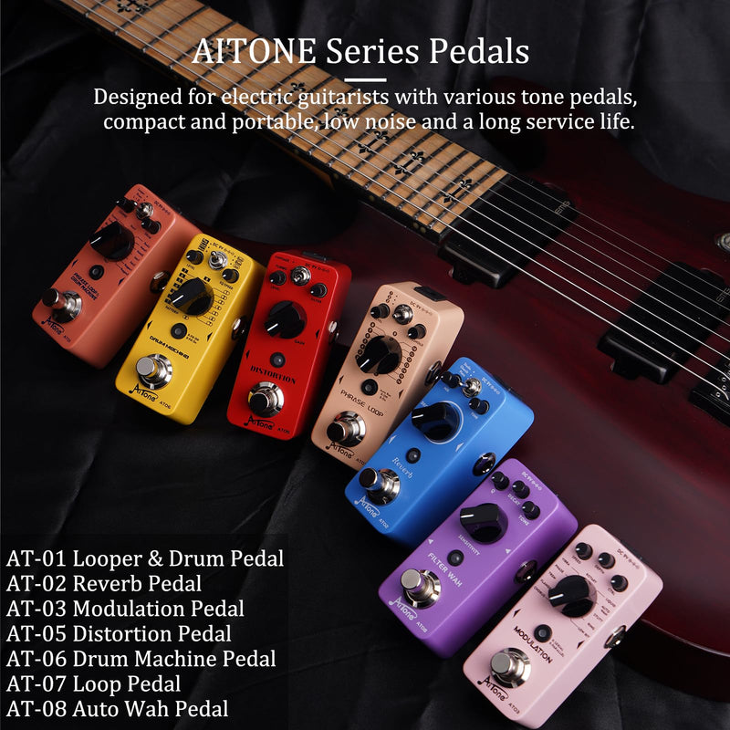 [AUSTRALIA] - AITONE Modulation Pedal for Electric Guitar with Chorus Flanger Tremolo Phaser Vibrato Multi Digital Guitar Pedals 11 Modulation Modes (AT-03) Light pink 