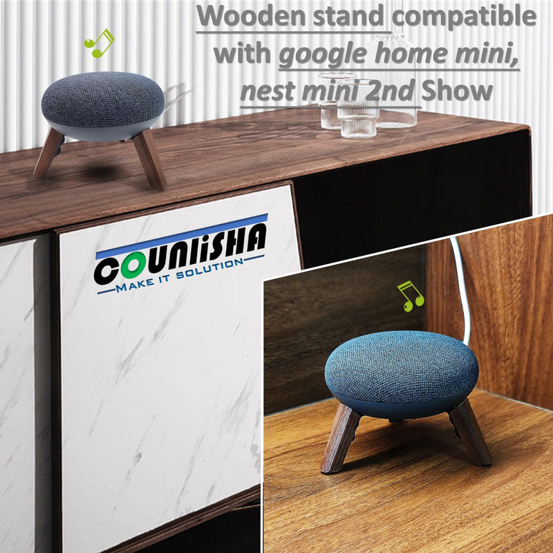 Real Wood Mount compatible for google home mini,nest mini speaker,Tripod Mount holder with Metal Frame,Anti-Slip Safe Stable wooden stand for home Mini on Desk (Walnut)