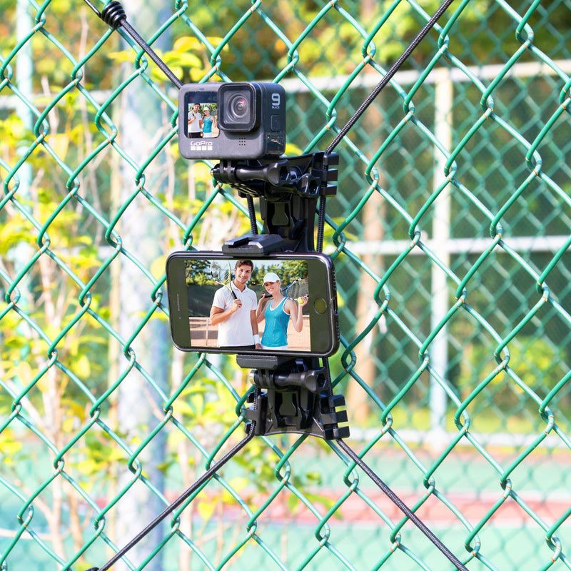 Upgraded Baseball Fence Mount with Battery Holder - Baseball Cell Phone Fence Mount for iPhone, Gopro, Mevo Start, Insta360 for Softball, Tennis, Football, Supports Charging While Recording