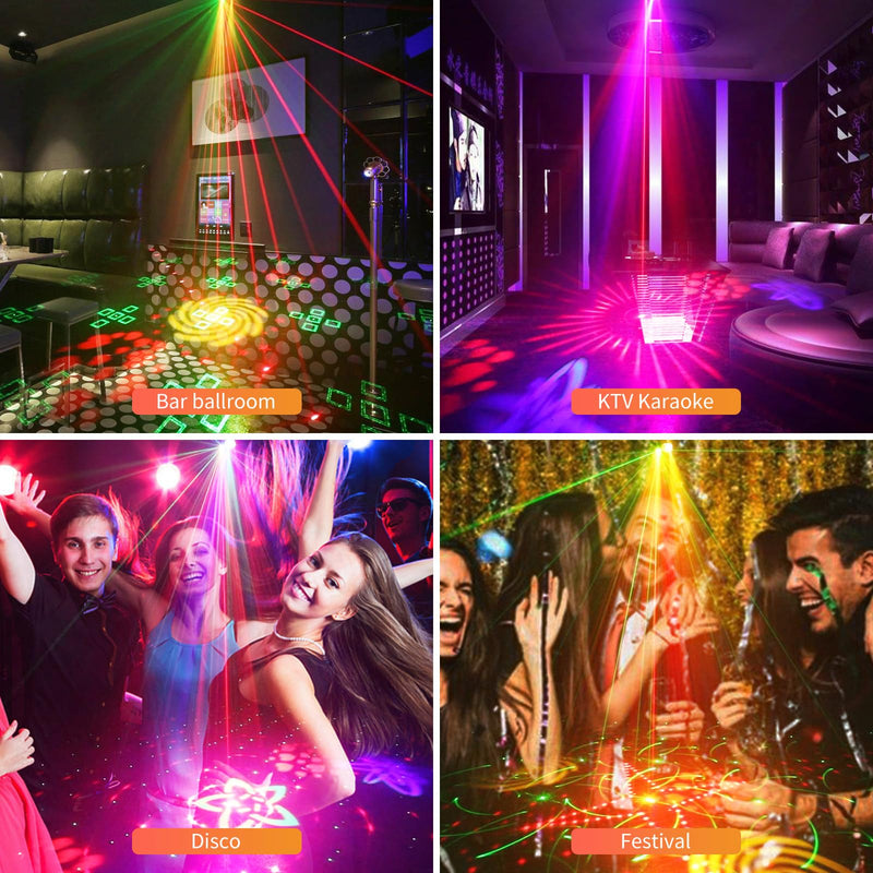 WUZSTAR Stage Lights with Yellow-Green Beam, 3-White Strobe Effects & RGBYW LED Patterns - Sound-Activated Music Sync, Remote Control for DJ Parties, Clubs, Weddings, Home Disco