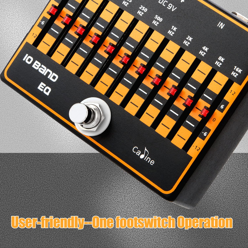 Caline Guitar EQ Pedal 10 Band EQ Graphic Equalizer Effect Pedal for 4-string/ 5-string / 6-string/ 7-string Guitars True Bypass CP-24 (31.25Hz to 16kHz) 10 Band EQ-Guitar
