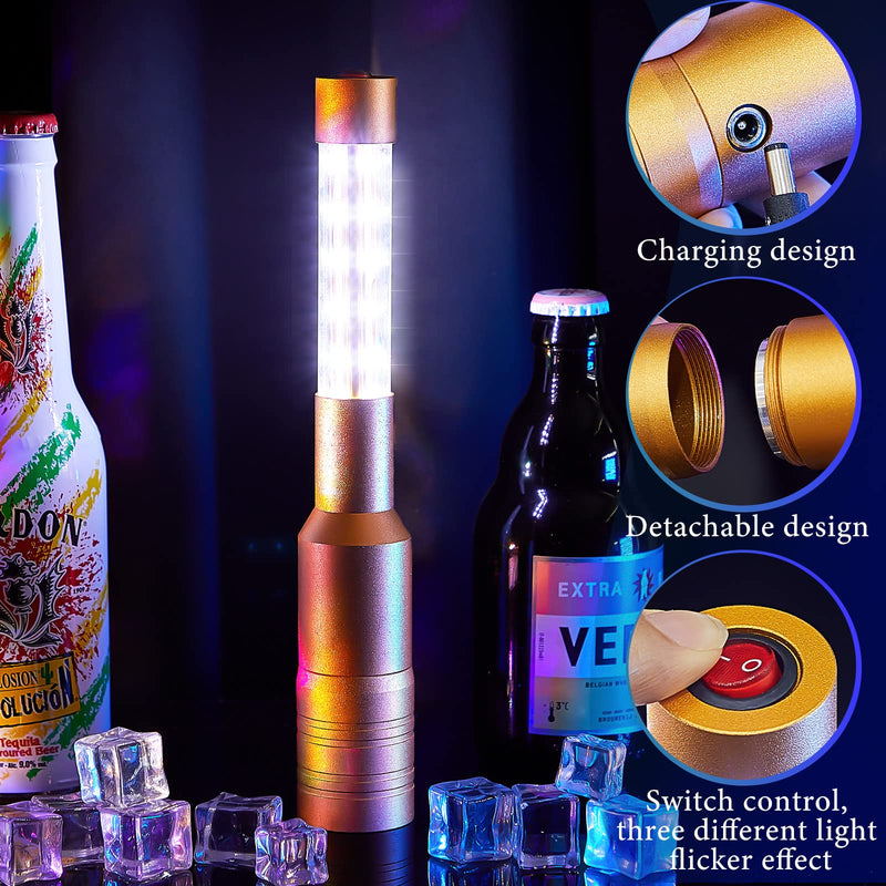 Lewtemi 4 Pieces Bottle Girl Lights Strobe Baton Bottle Service Lights Rechargeable Champagne Topper Handheld Sparklers for Bar Club VIP Nightclubs Party Event(Gold) Gold