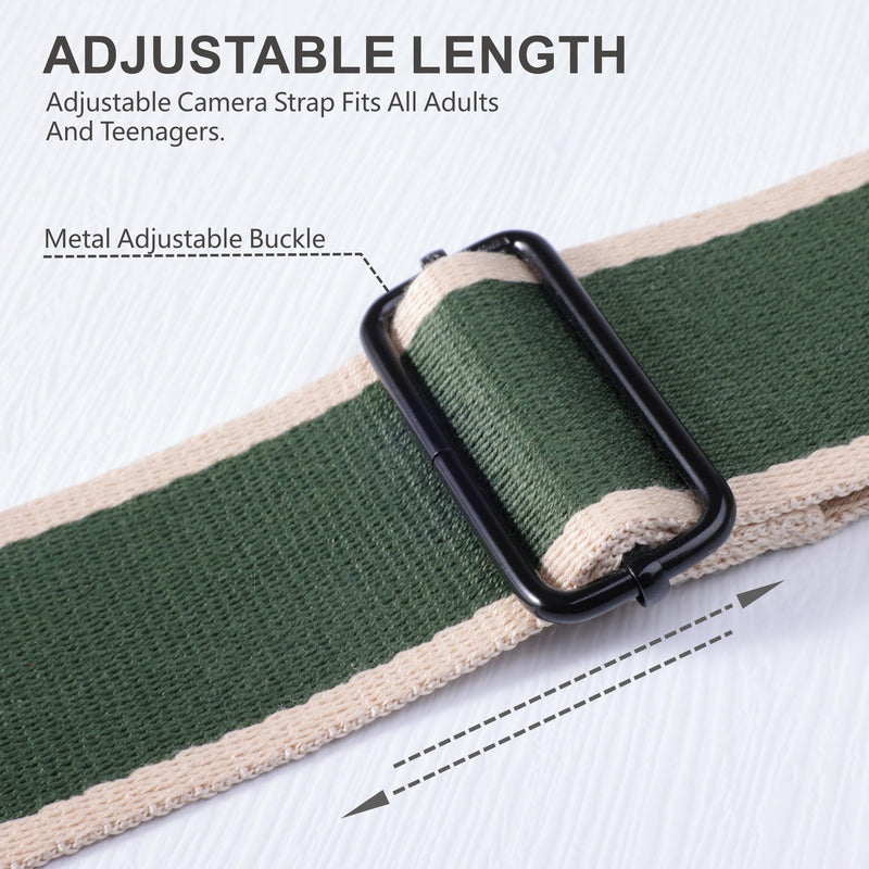 Padwa Lifestyle Adjustable Camera Strap - 2" Wide Top Layer Cowhide Head Camera Straps for Photographers, Vintage Adjustable Neck Shoulder & Crossbody Strap Quick Release fits All Cameras-Green Stripe D# - Green Stripe Adjustable 38~66 inch / 2" Wide