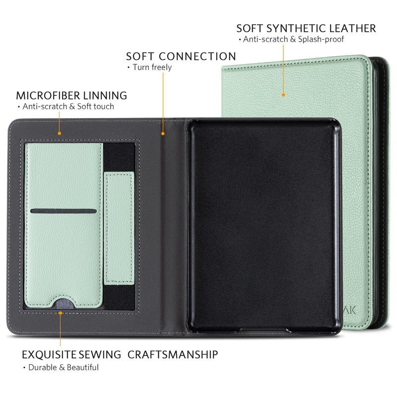 CoBak Kindle Paperwhite Case with Stand - Durable PU Leather Cover with Auto Sleep Wake, Card Slot, Hand Strap Feature - Fits Kindle Paperwhite 11th Generation 6.8" and Signature Edition 2021 Released Agave green