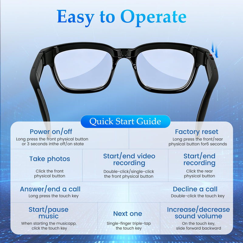 AI Smart Glasses with 8MP Camera, AI Assistant & Bluetooth Audio | 1080P Video, HD Photos, Real-Time Translation, Open-Ear Calls & Music, Photochromic Lenses with UV Protection for Men Women Standard