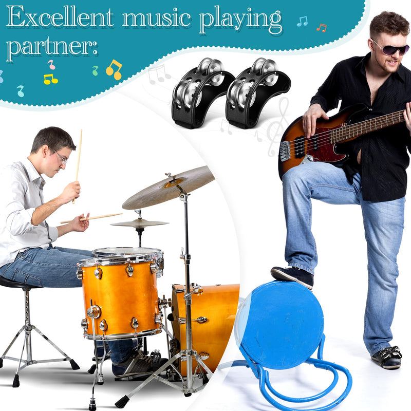 [AUSTRALIA] - 4 Pcs Foot Tambourine Percussion Musical Instrument foot tambourines for adults Foot Percussion Pedal with Metal Bells Shoe Tambourines Shakers for Drum Guitar Playing(Black) Black 