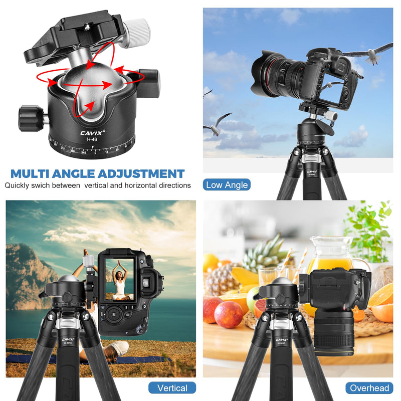 CAVIX Tripod Ball Head with 1/4" Arca Swiss Quick Release Plate Aluminium Tripod Ball Head Mount Large Ball HB46A