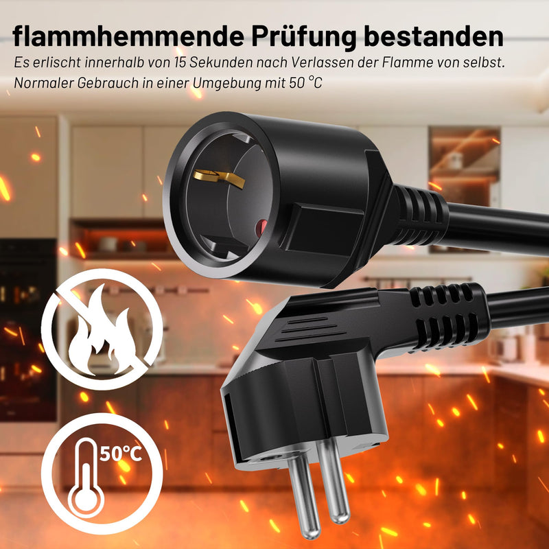 Vickwire H05VV-F 3G1.5 mm² Extension Cable 3 m Cable Extensions with Protective Contact Plug Schuko Extension 16 A/250 V Black 3m