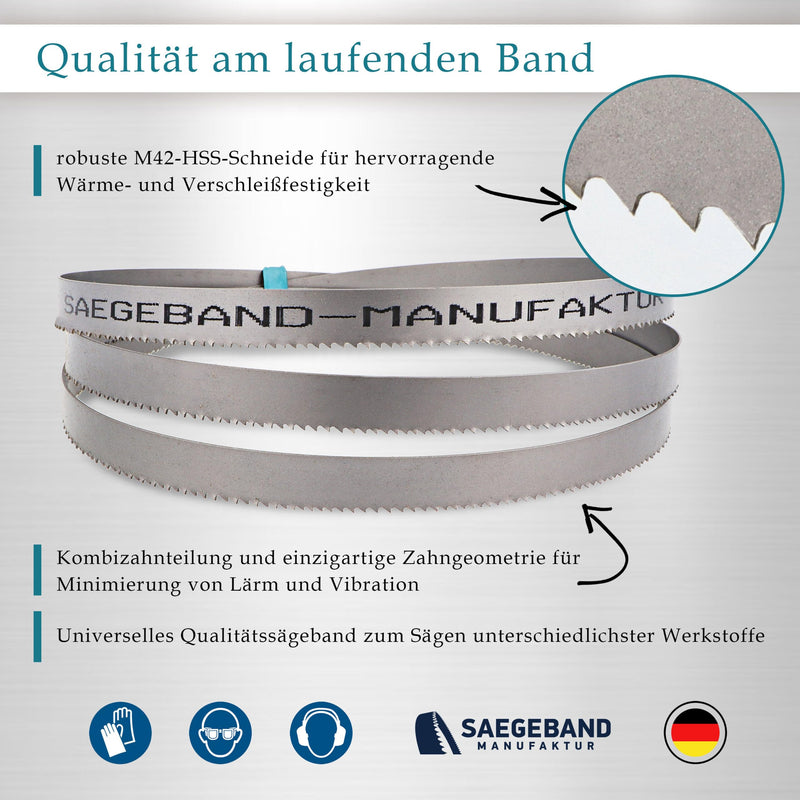 Pack of 3 Premium M42 HSS Bi-Metal Saw Bands, 1435 x 13 x 0.65 mm with 14/18 TPZ, Bandsaw Blade, Saw Blade for Metal, Steel, Aluminium, Non-ferrous Metals Light Metal Alloys 1435x13x0,65mm 14/18 TPI