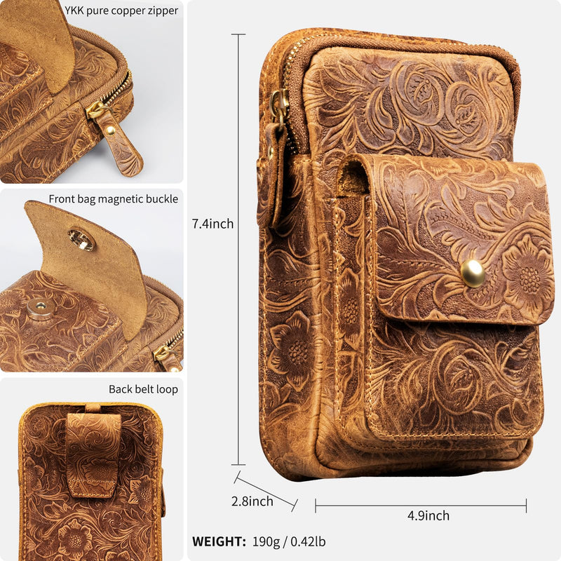 Holster for iPhone17/16/15/14/13/12/11 ProMax,Galaxy S21-25/26Ultra | For IP16 /15/14/Pro/Galaxy S21-26Plus,Premium Leather Pouch with Belt Clip Phone Holster Belt Case, Brown-L