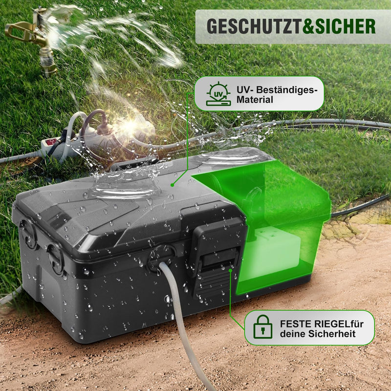 Waterproof Cable Box, Garden Cable Box, Waterproof for Outdoor Use, IP54 Safe Box, Safety Box, Weatherproof Cable Box, Extension Cable Covers, Protect Socket, Timer, Plug mittelgroß