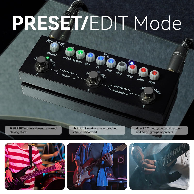 Multi Effects Guitar Pedal, Reverb Guitar Pedal, Delay, Chorus, Phaser, with IR Loading 9 AMP Models, CUBE-BABY Reverb Effect Pedal, Support Recording, Bluetooth 5.0