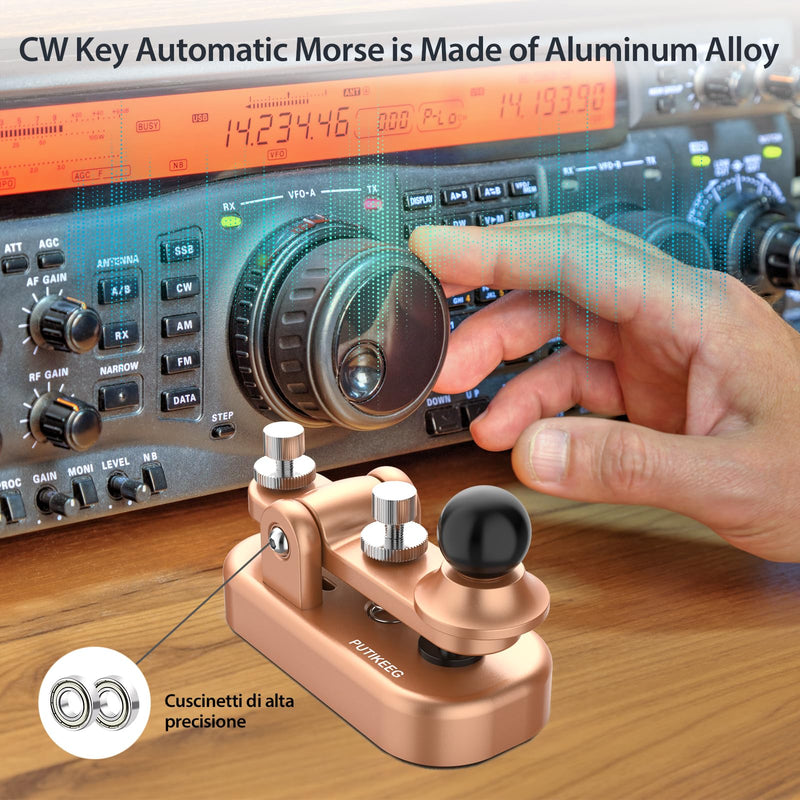 Mini CW Key Automatic Morse, Radio HAM Send Telegram Double Paddle Morse Code Key with Aluminum Alloy Body Base Gold(S)