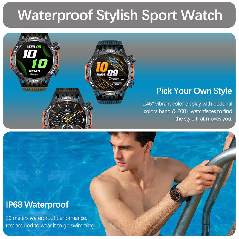 Military Smart Watch for Men 1.46" Outdoor Tactical Sports Smartwatch with Answer/Make Call,Fitness Watch,Blood Oxygen,Heart Rate and Sleep Monitor Compatible with iPhone and Android Phones, Black