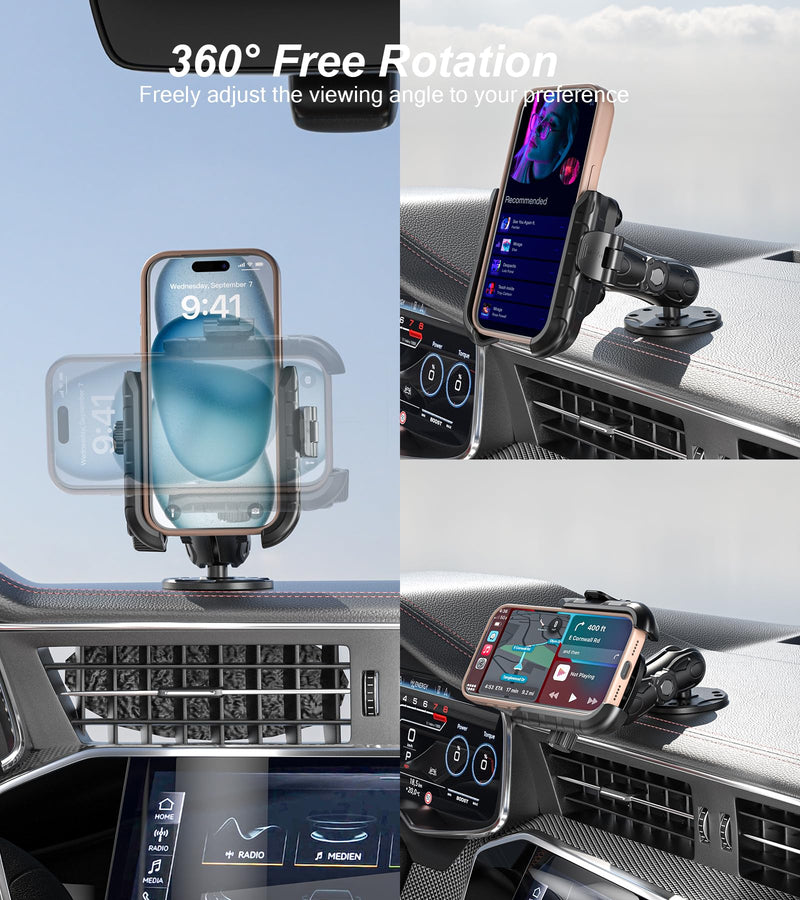 LOKTENWO Anti-Vibration Phone Mount Holder with Vibration Dampener | 1s Lock & Release Camera Friendly Aluminum AMPS Hole Round Base & Medium Arm for Car Truck UTV Boat, Fit 5.4''-7.2'' Phones