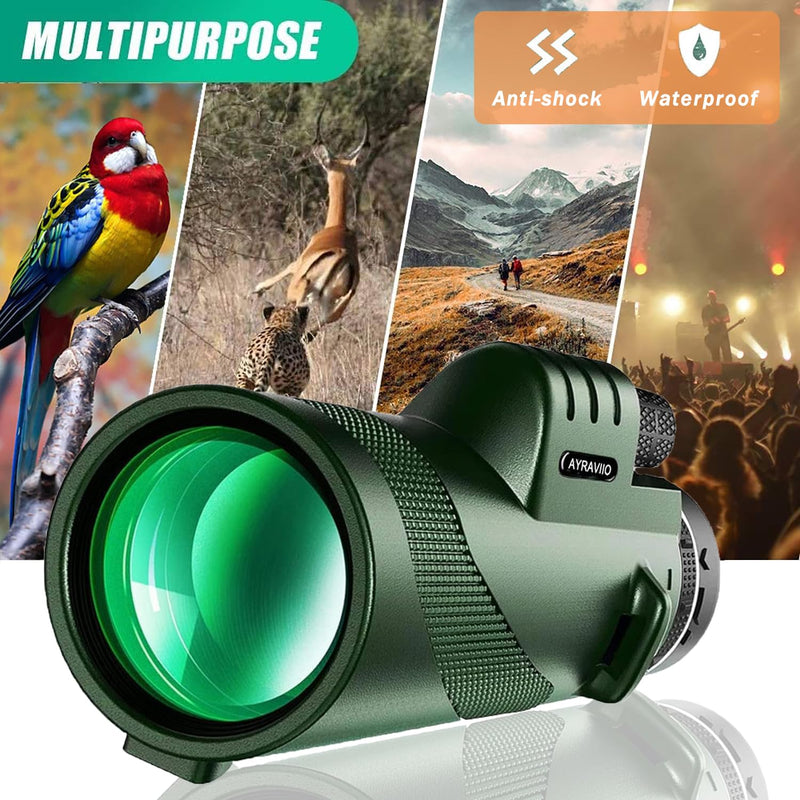 Birthday Gifts for Men Dad Him Husband Teen, 10×42 Monocular Telescope for Adults, High Powered FMC & BAK4 Scope, Compact Monocular, White Elephant Gift, Outdoors Survival Hiking Gear for Adventure GREEN