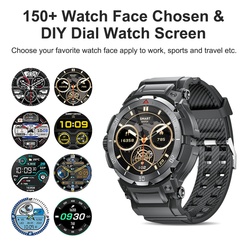 Smart Watch with Earbuds for Men, 1.53" HD Screen Military Watch, Answer/Make Calls, Sports Fitness Trackers with Heart Rate, Blood Oxygen, Sleep Monitor, for Men Dad Husband 98black