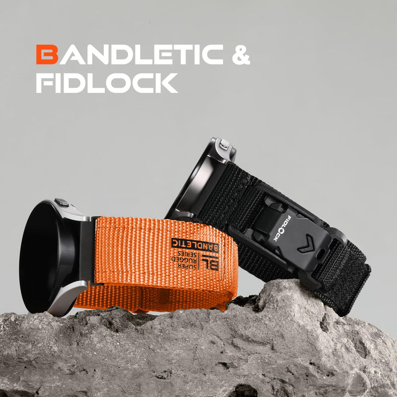 Bandletic 20mm Watch band Compatible with Samsung Galaxy Watch 7 6 5 4 FE | Magnetic Fidlock V-Buckle Strap for Men Women Design for Galaxy Watch 6 Classic 47mm 43mm/5 Pro/4 Classic/3 41m, Camping Black Large