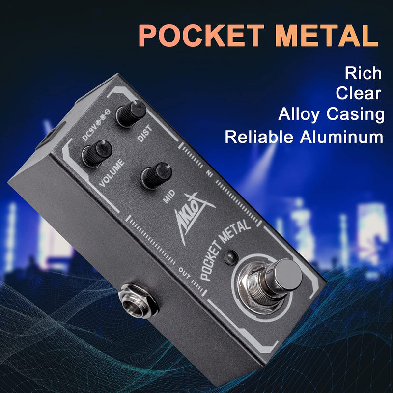 Pocket Metal Guitar Pedal, AKLOT Electric Effects Pedals Distortion Sounds Mini Single Type DC 9V True Bypass Pocket Metal