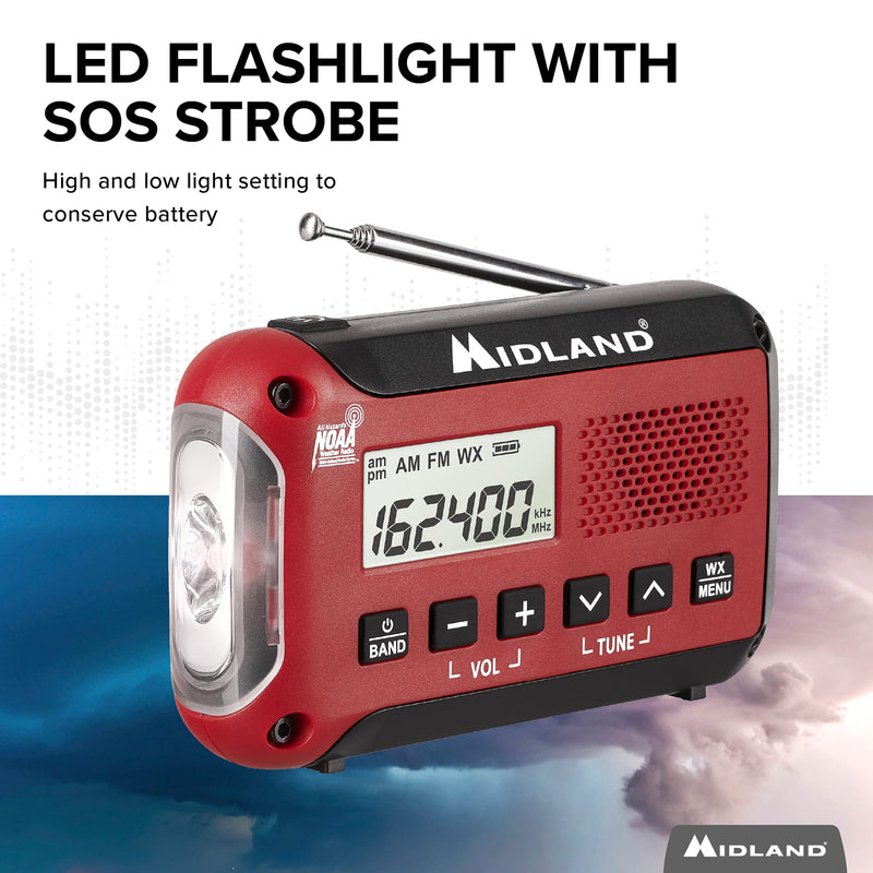 Midland® - ER10VP Weather Radio with Flashlight & Emergency Alert - AM/FM Radio - Compact and Easy to Carry - SOS Strobe Signal and Headphone Jack