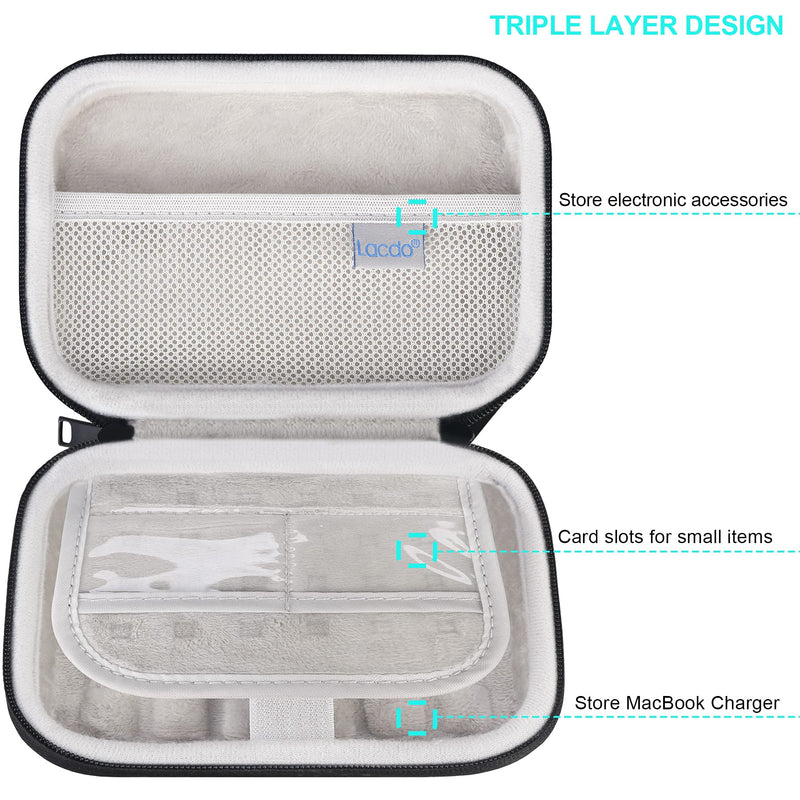 Lacdo Hard Carrying Case for MacBook Pro Air MagSafe/MagSafe 2 Power Adapter, iPhone13/13 Pro Charger, USB-C Hub, Type-C Hub, Earbuds, USB Cable Organizer EVA Protective Shockproof Travel Bag, Black