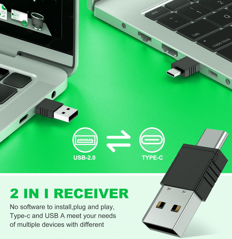 Green Light Wireless Presentation Clicker with Air Mouse, 2.4GHz Rechargeable USB-A/USB-C PowerPoint Clicker Slide Advancer, Presenter for PC, Mac, Computer Green L+Rechargeable+Mouse