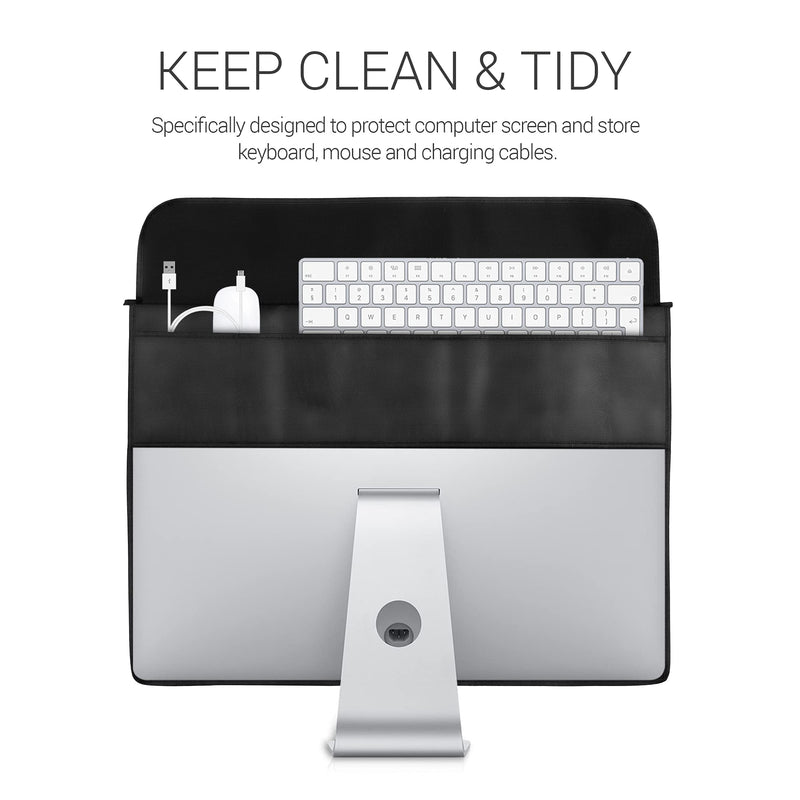 kwmobile Cover Compatible with 27-28" Monitor - with Extra Storage - Don't Touch My Screen White/Black Don't Touch My Screen white / black