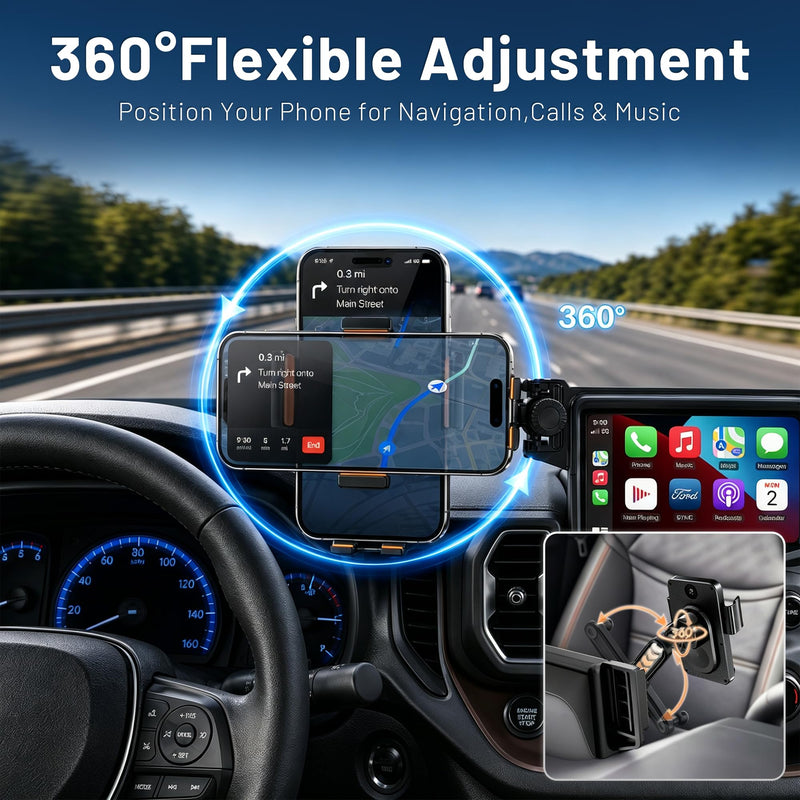Car Phone Holder for Ford Bronco Sport 2021-2024 Accessories, 8-Inch Touchscreen Phone Mount with Up to 15W Fast Wireless Charging, Auto-Clamping Aluminum Holder, 360° Rotation, Keeps Air Vents Clear