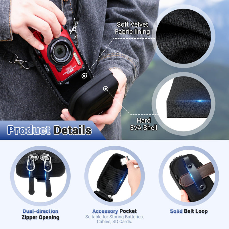 JJC Hard Camera Case Bag for Sony ZV-1 II ZV1 II ZV-1F RX100VII RX100VI RX100V Canon G7X Mark III II G5X Mark II Ricoh GR III GR IIIx Olympus Tough TG-7 TG-6 TG-5 TG-4 & More Digital Camera