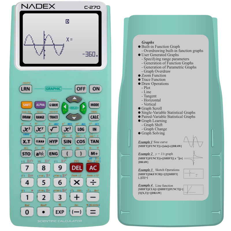 Scientific Calculator with Graph Functions for College and High School Students, Engineering, Advanced Mathematics, Calculus, Algebra, Geometery, Trigonometry, Statistics, Physics, Chemistry - Green Mint