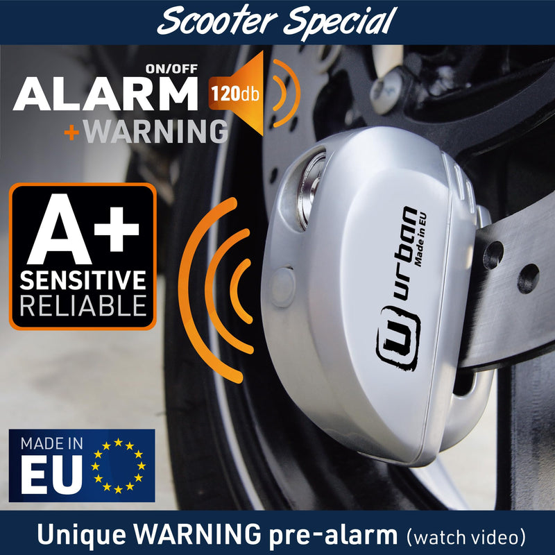 URBAN UR22 Alarm Disc Lock 120db ON/Off, Warning Function A+ Sensitivity Replaceable Alarm Module, High-end Waterproof, Longlife Battery, Electronic Reminder, Can be Carried with Bracket, Universal Metal