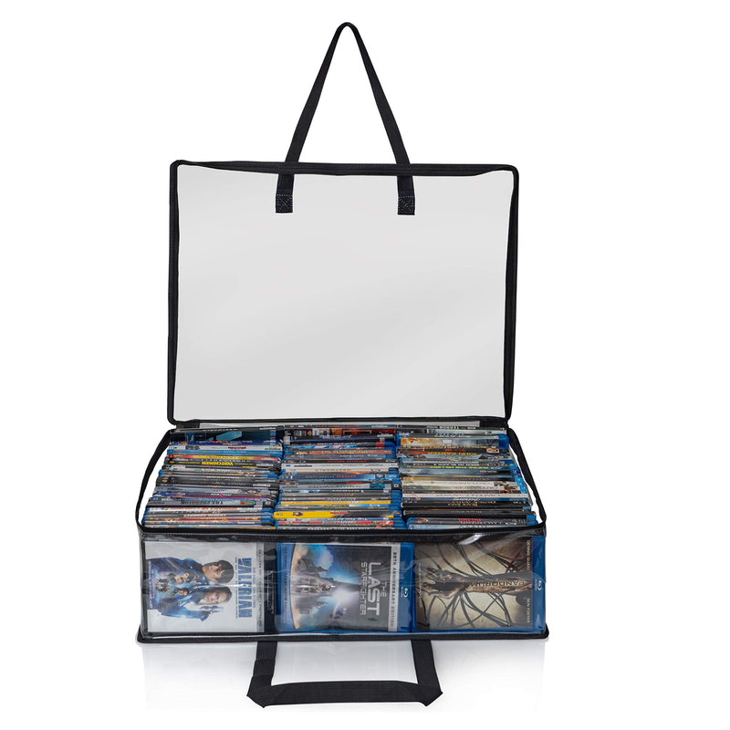 [AUSTRALIA] - Besti Blu Ray Case Holder Organizer, Set of 2 Clear Plastic Bags with Handles for Storing Blurays, DVDs, CDs, Storage Bags for Video Game Cases, Holds Up to 90 Bluray and 60 DVD Cases (Black) Black 