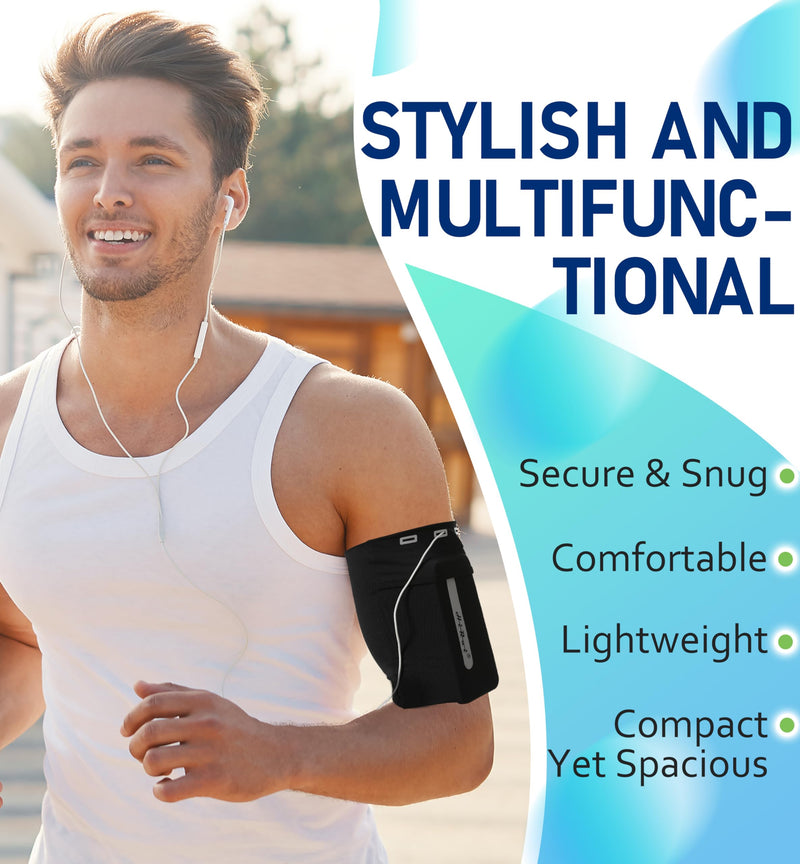 HiRui Running Armband Sleeve Universal Sports Armband Cell Phone Holder Armband for Exercise Workout, Compatible with iPhone 15/14/13/Plus/Pro Samsung Galaxy All Phones (M, Black) M