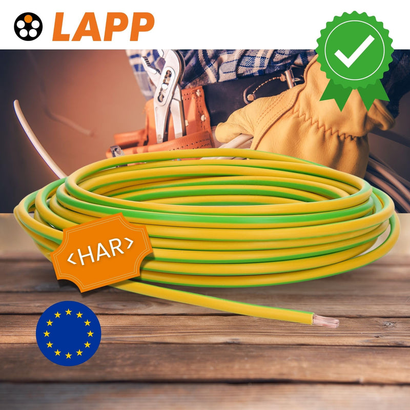 10 m Lapp 4520004 H07V-K 6 mm² Green/Yellow I Wiring Cable I Flexible Flexible PVC Single Core I Stranded 6 mm2 I Wiring green-yellow