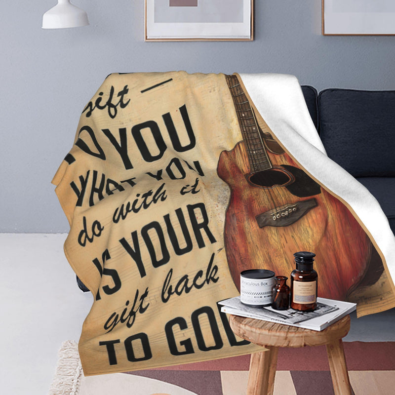 Guitar Blanket Warm Plush Flannel Music Christian Inspirational Scripture Throw Blanket Super Soft Fleece Cozy Fuzzy Guitar Stuffed Blanket Religious Bible Verse Gifts for Kids Teens Adults 40"X50" 40 X50 inch