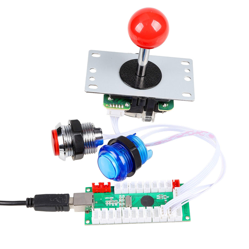 EG STARTS Arcade DIY Kit USB Encoder To PC Joystick + 8 Ways 5 Pin Stick + Chrome Plated LED Illuminated Push Button 1 Player & Coin Buttons For Arcade Mame Raspberry Pi 2 3 3B Games