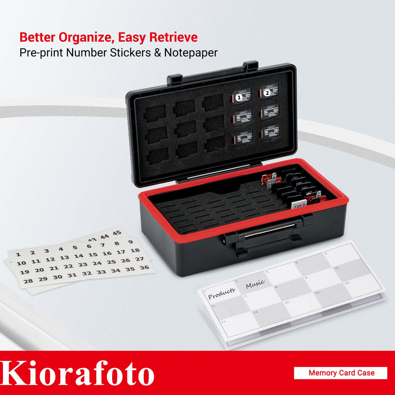 Kiorafoto 58 Slots TF Micro SD Memory Card Case Holder Water-Resistant Anti-Shock Storage Organizer with Labels & Notepaper for 58 TF MSD Microsd Microsdhc Microsdxc Memory Cards *2022 Vertical Style for 58 Micro SD
