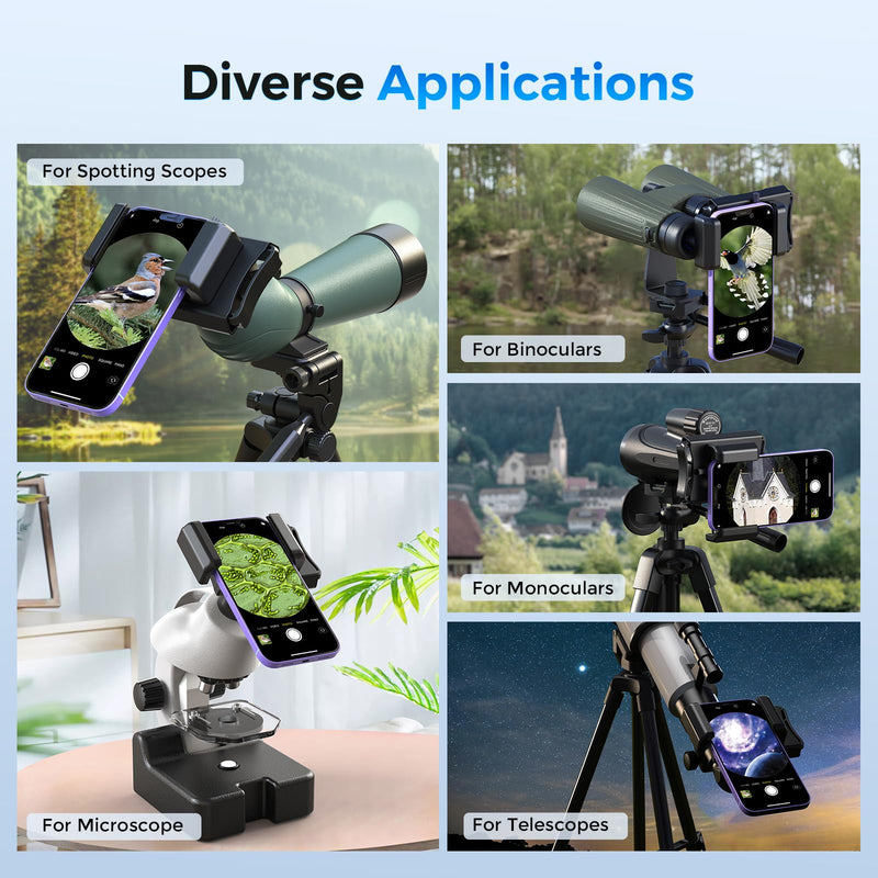 [AUSTRALIA] - Upgraded Telescope Phone Adapter, Rotatable 360° Binocular Photo Adapter for Android & iPhone,Smartphone Holder Mount for Telescope,Monocular,Binocular,Spotting Scope,Microscope with Bluetooth Shutter Black 