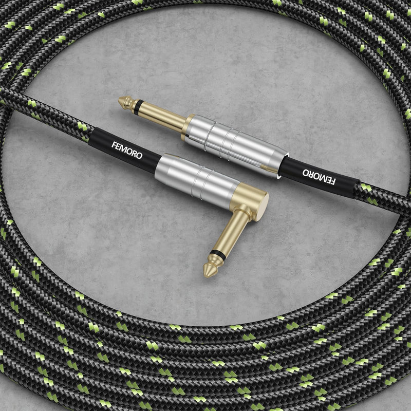 FEMORO Guitar Cable 10 ft, Instrument Cables Electric Guitar Amp Cord TS 1/4 Inch Audio 22AWG Chord 6.35MM Right Angle Support AV Receiver Bass Amplifier AMP Piano Keyboard Microphone Mixer 10 Feet