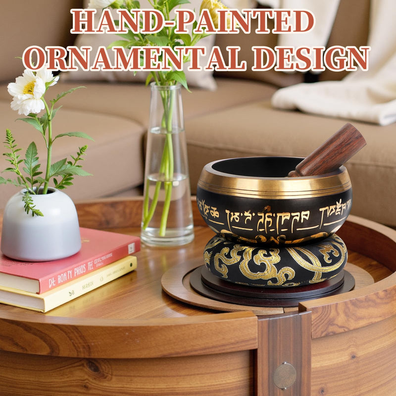 [AUSTRALIA] - AKLOT HandMade Meditation Singing Bowl: Tibetan Sound Bowl Set with Pure Tone, Sound Bath Bowl with Cushion, Mallet, Carry Bag, Spiritual Gift for Chakra Clearing, Yoga, Prayer, Relaxation (5 Inch) 5 inch Black 
